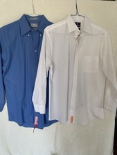 2 Men's STAFFORD Fitted / Wrinkle Free Long Sleeve Dress Shirts 17.5 32/33