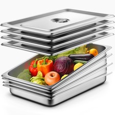 4 Pack Full Size Hotel Pans with Lids 2.5"Deep Stainless Steel Steam Table