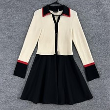 Alice + Olivia Dress Large Classics Trevor Mixed Media Minidress Collared Black