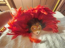 Venetian Mask Face with Real Feathers Carniva...