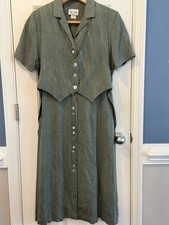 Vintage K Petite Green Button Midi Dress  Size 8P USA  Vest Formal Church Party
