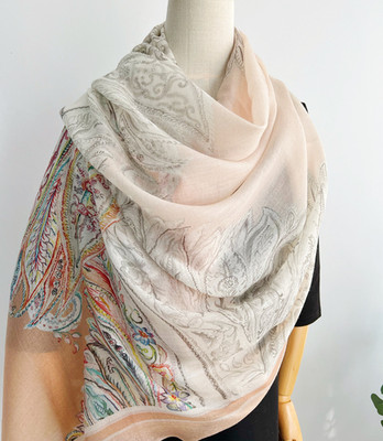 Pure Cashmere Silk Bandanna Scarf Wrap Colored feathers Square Shawl 200X100cm