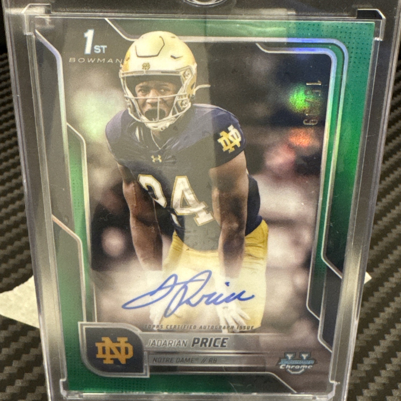 Jadarian Price 2025 Bowman Chrome U 1st True Green Auto /99 Notre Dame!