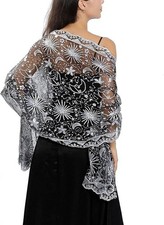Sequin Stars Moons Shawls and Wraps for Evening DressesWomen sparkly Sheer Me...