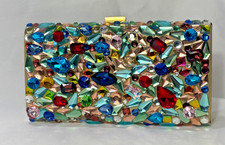 Multi Colored Clutch Faux Gem Covered Evening Bag Hard Case w/Chain Strap Tags