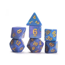 Sirius Dice Poly Set - Unicorn, Blue w/Gold (7) New