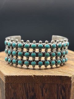 VTG Native American Three Row Snake Eye Turquoise Stones Cuff Bracelet Sz 6.5”