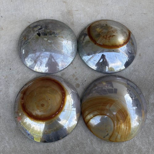 Vintage 1960s Set of 4 Chrome Baby Moon Hub Caps Hubcaps - Surface Rust