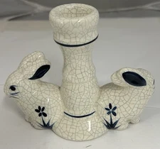 Potting Shed DEDHAM Bunny Rabbit CANDLEHOLDER with 2 Rabbits  4 1/4" tall   VGC