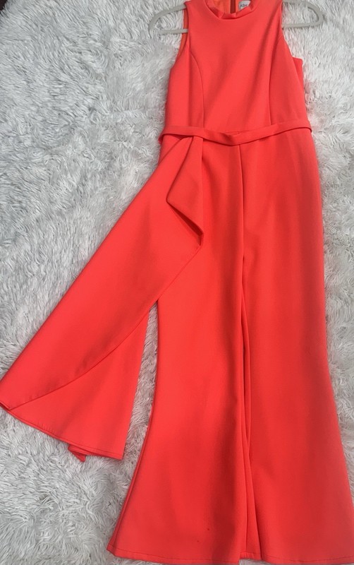 Ashley Lauren Girls Neon Orange Scuba Side Ruffle Pageant Interview Jumpsuit 16