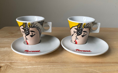 2 FIORUCCI Pop Art Espresso Cup & Saucer Sets - Nescafe Dolce Gusto - EUC