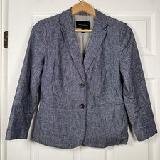 Banana Republic Blazer Preppy Light Academia Linen Blend Blue Chambray Sz 4