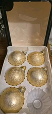 Vintage Visions By Holly Christmas Ornaments Glass Set Of 5 Gold 2⅝"
