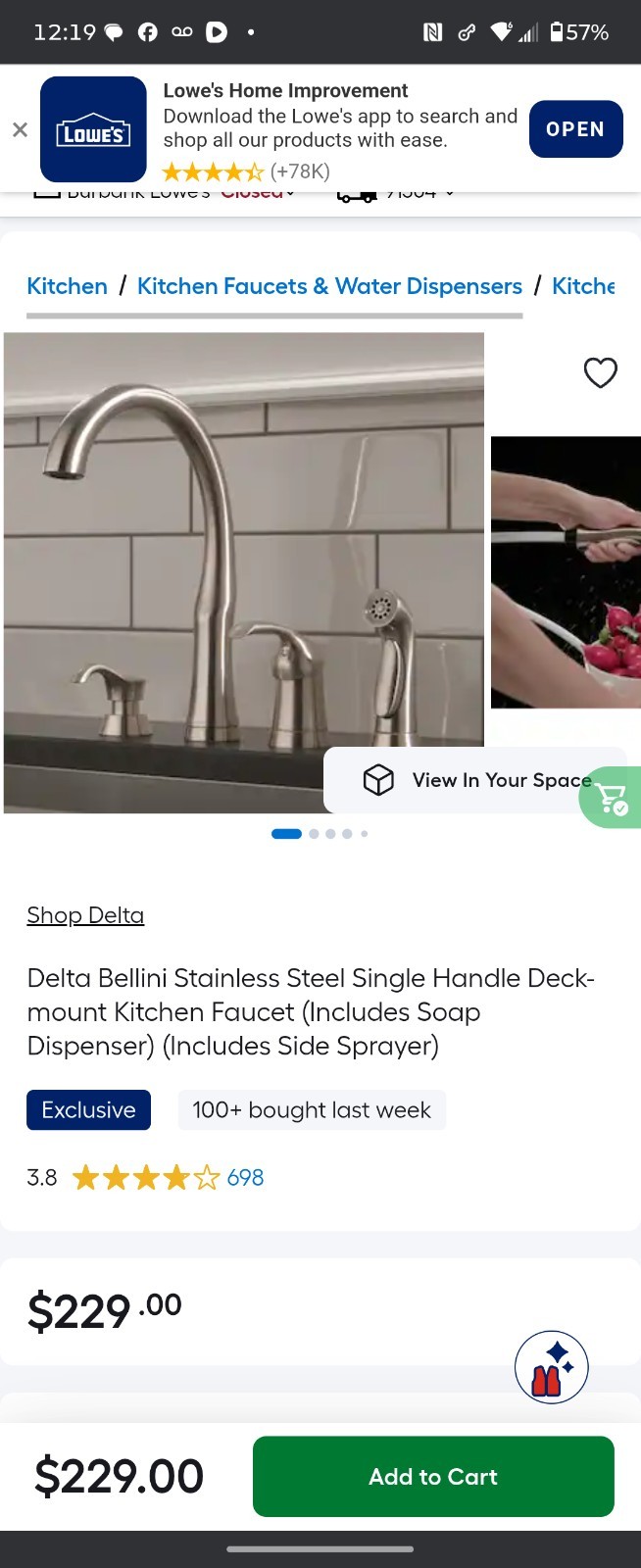 DELTA BELLINI Kitchen Faucet NIB 11946-SSSD-DST