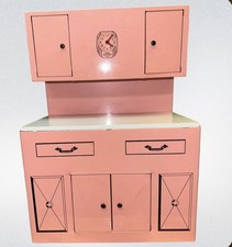 Vtg. Wolverine Pink Tin Metal Litho Kitchen Hutch Hoosier Cupboard Cabinet 16  