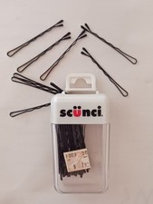 Vtg Scunci Bobby Pins 40 In Plastic Flip-top Box Black