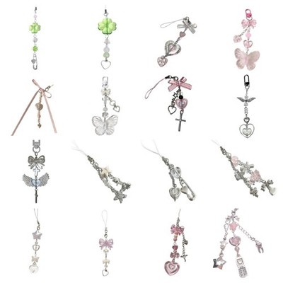 Elegant Beaded Keychain Acrylic Alloy Phone Charm Colorful Keyring Unique Charm