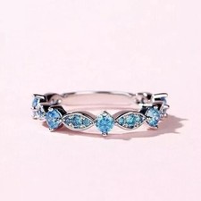 2 Ct Round Simulated Blue Topaz Eternity Wedding Ring Band 14k White Gold Plated