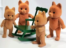 Vintage Flocked Fox Family W Green 1985 EPOCH Rocking Chair-5 Item LOT