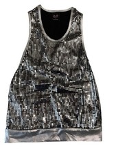 Gia-Mia Dancewear Sequin Tank Top Silver Youth Medium YM Jazz Hip Hop Cheer