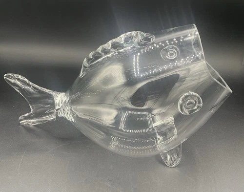 VTG Mid-century Style Art Glass Hand Blown Fish Blenko Style Vase/Terrarium