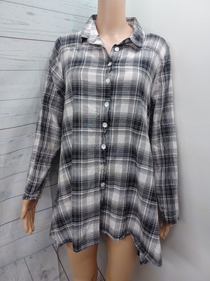 Tulip Brand Womens Top Sz S White Plaid Button Up Long Sleeve Casual