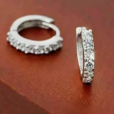 2CT Round Cut Simulated Diamond Huggie Hoop Earrings 14K White Gold Plated