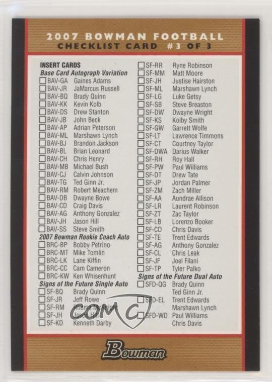 2007 Bowman Checklists Checklist #3 3c7