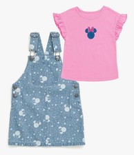 DISNEY GIRLS INFANT MINNIE MOUSE VINTAGE DENIM OVERALL DRESS TEE - Size 18M