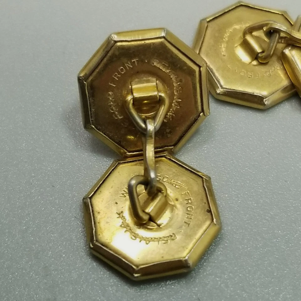 Gemelos vintage oro 14k frontales esmalte azul forma octágono petirrojo huevo Foto 3 de 4