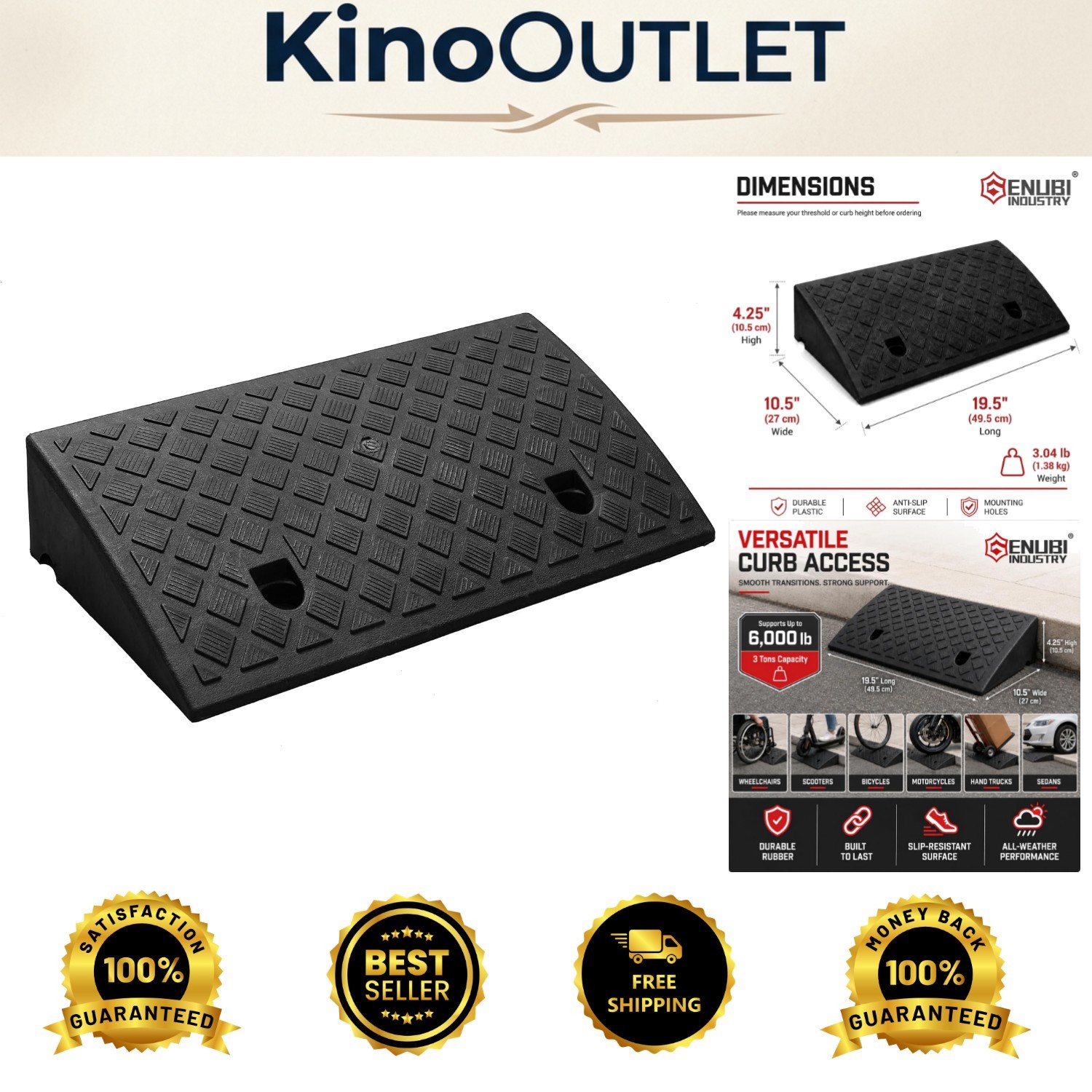 Lightweight 19.5" Curb Ramp for Cars & Wheelchairs - Durable