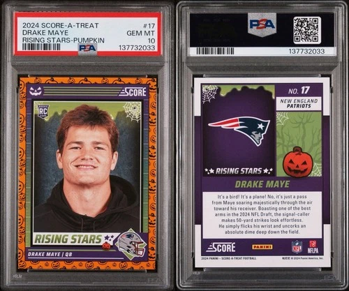 2024 SCORE-A-TREAT RISING STARS-PUMPKIN DRAKE MAYE RC# 17 PSA 10 GEM MINT PATS
