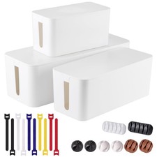 3 Pack Cable Management Box with 18 PCS Set - 3pack, White