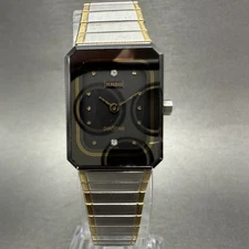 Rado Diastar Watch Women 18mm Black Dial Two Tone Rectangle 153.1016.3 New Batt