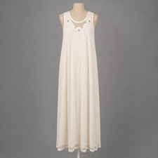 Vintage Y2K Floral Embroidered Maxi Dress Size S Cream Boho Coastal Resort Flowy