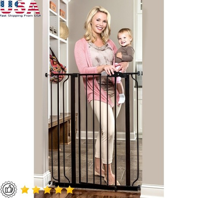 #ad Extra Tall Walk Thru Baby Safety Gate Adjustable Pressure Mounted Durable Metal $56.40