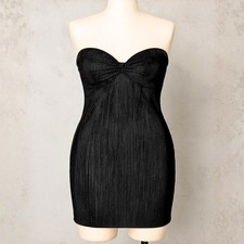 PrettyLittleThing Dress Size 6 Black Plisse Bandeau Bodycon Mini Glam