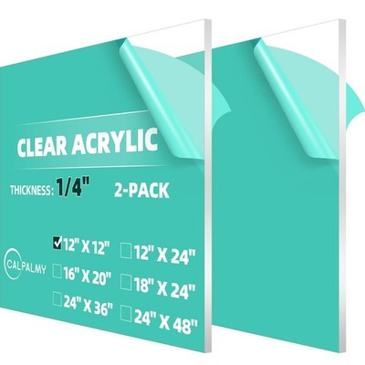 CALPALMY 2-Pack 12 x 12 Inch Clear Acrylic Sheet Plexiglass 1/4 Thick Use for...