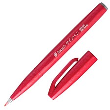 Pentel Fude Touch Sign Pen, Red, Felt Pen Like Brush Stroke SES15C-B 