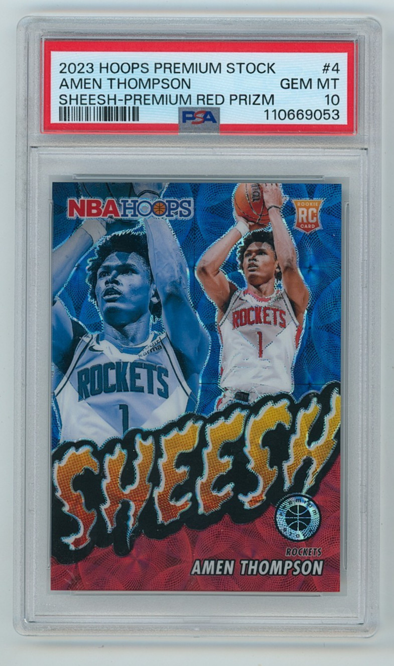 2023 -24 Hoops Premium Amen Thompson Rookie Sheesh Red Prizm 63/88 PSA 10 Gem