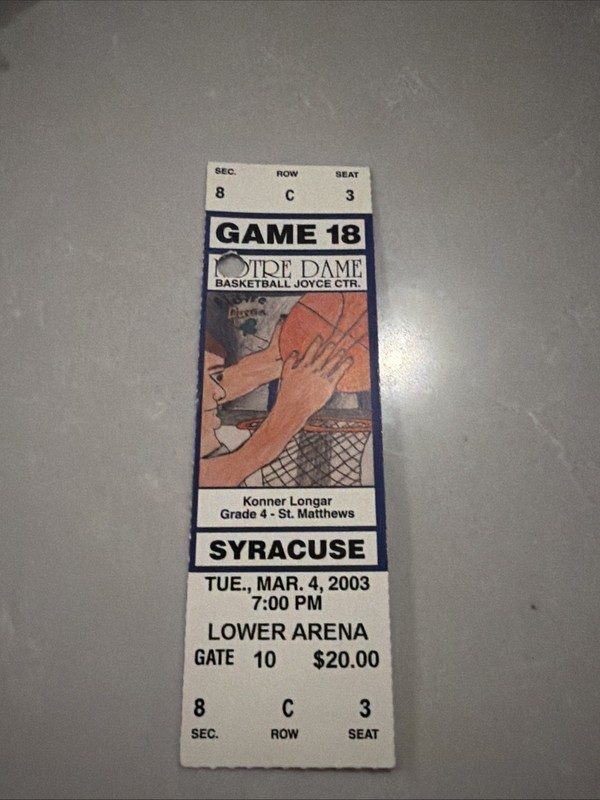 3/4/03 Notre Dame Basketball Vs Syracuse. Carmelo Anthony Rookie Season Rare