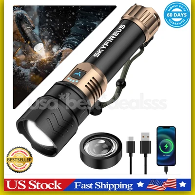 EVERYDAY-SELECTS SKYFIRE Rechargeable Flashlight High Lumens, LED Flashlight with Ignition Len...