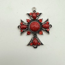 Red Beaded Rhinestone Cross Pendant