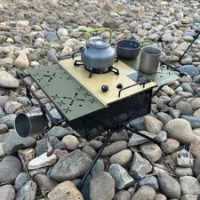 Camping Table with IGT Stove Portable Aluminum Alloy Folding Table Accessories