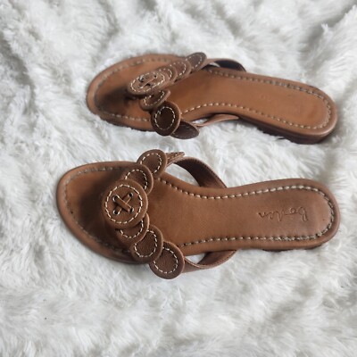 Boden brown leather circles thong flip flop sandals size 38 | eBay