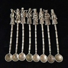 A set 8PC Tibet silver Handmade eight immortals Buddha Spoon Ladle