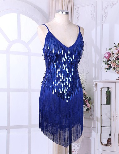 Women Sequins Fringe Tango Latin Dance Dress Flapper Ballroom Party Tassel Dress - Picture 159 of 280