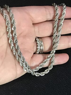 Sterling Silver 925 Rope Chain 46 Grams 23” Long Chain 12/20