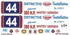 44 Whitey Gerken 1961 - 1963 Chevrolet 125th - 124th Scale Waterslide Decals