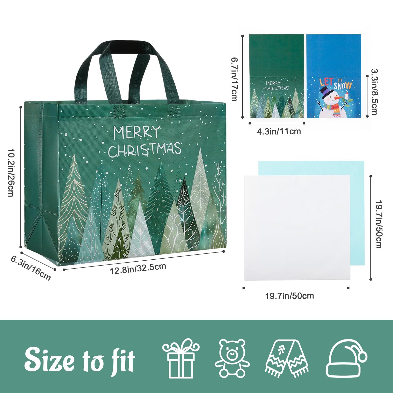 2 Pack 13" Large Christmas Gift Bags with Tissue Paper Reusable Non
